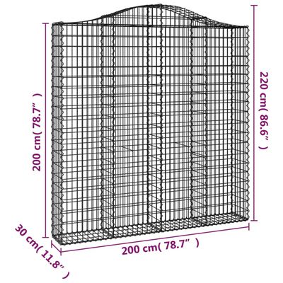 vidaXL 3 db íves horganyzott vas gabion kosár 200 x 30 x 200/220 cm