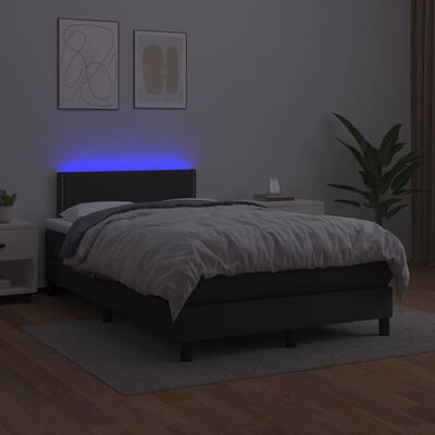 vidaXL fekete műbőr rugós ágy matraccal és LED-del 120x200 cm