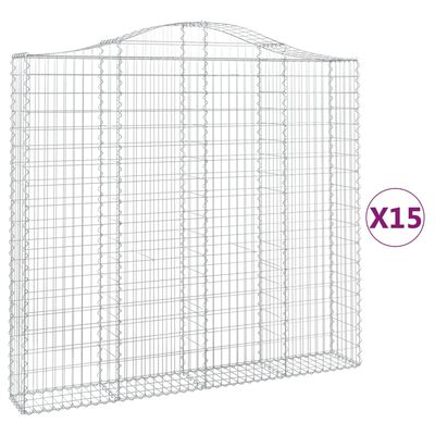 vidaXL 15 db íves horganyzott vas gabion kosár 200x30x180/200 cm