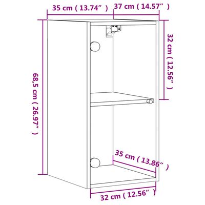 vidaXL sonoma tölgy színű faliszekrény üvegajtókkal 35 x 37 x 68,5 cm