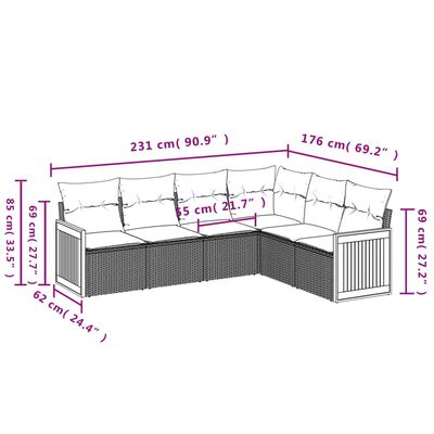 vidaXL 6 részes fekete polyrattan kerti ülőgarnitúra párnákkal