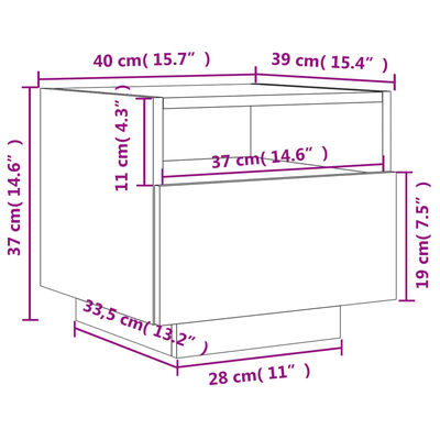 vidaXL fehér éjjeliszekrény LED-világítással 40 x 39 x 37 cm