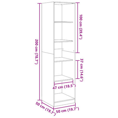 vidaXL fekete szerelt fa ruhásszekrény 50 x 50 x 200 cm