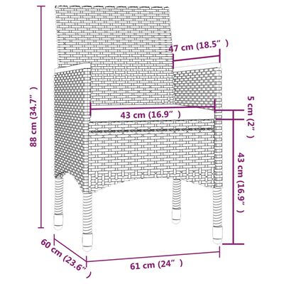 vidaXL 3 részes szürke polyrattan kültéri étkezőszett párnákkal