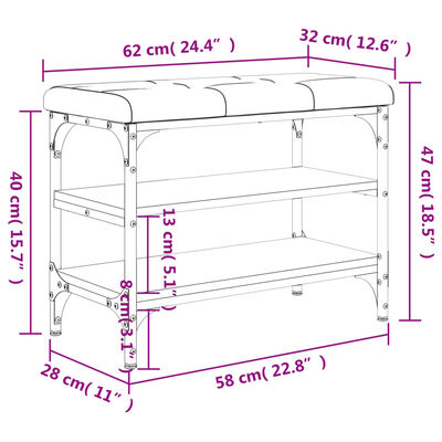 vidaXL szürke sonoma színű szerelt fa cipőtároló pad 62 x 32 x 47 cm