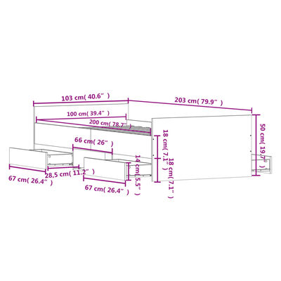 vidaXL sonoma tölgy színű ágykeret fej- és lábtámlával 100 x 200 cm