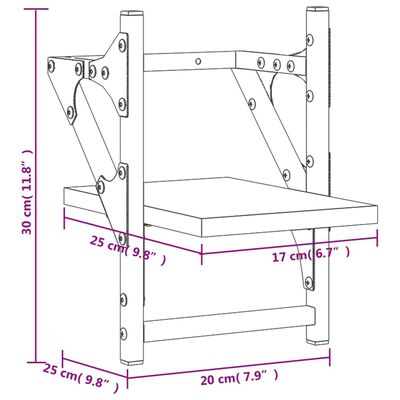 vidaXL 2 db füstös tölgy színű falipolc rúddal 20 x 25 x 30 cm