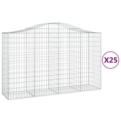 vidaXL 25 db íves horganyzott vas gabion kosár 200x50x120/140 cm