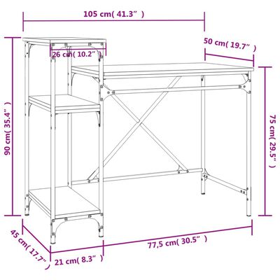 vidaXL barna tölgy szerelt fa és vas íróasztal polcokkal 105x50x90 cm