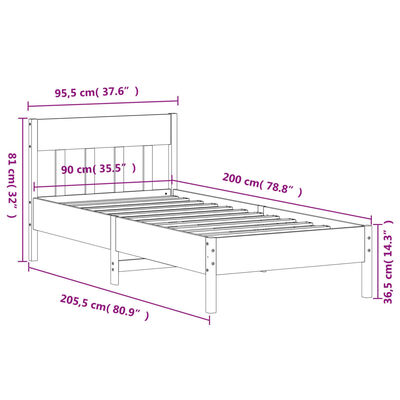 vidaXL tömör fenyőfa ágy matrac nélkül 90 x 200 cm