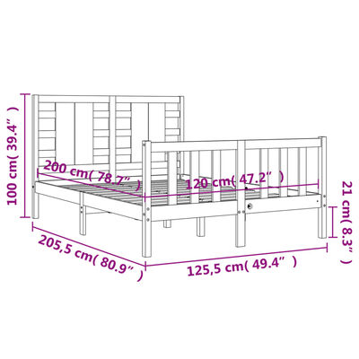 vidaXL fekete tömör fa ágykeret fejtámlával 120 x 200 cm