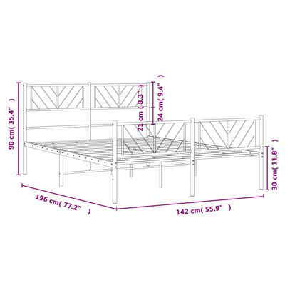 vidaXL fehér fém ágykeret fej- és lábtámlával 135x190 cm