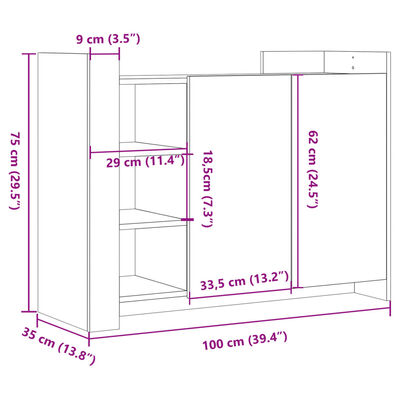 vidaXL szürke sonoma színű szerelt fa tálalószekrény 100 x 35 x 75 cm