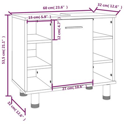 vidaXL füstös tölgy színű szerelt fa fürdőszobaszekrény 60x32x53,5 cm