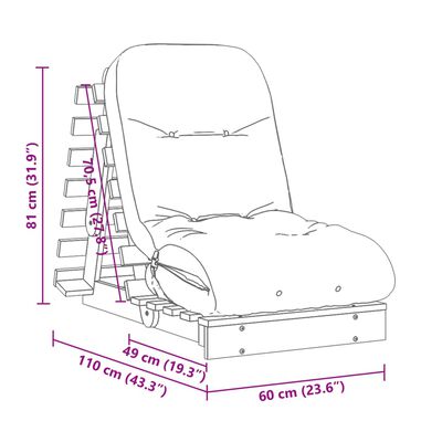 vidaXL tömör duglászfenyő futon kanapéágy matraccal 60 x 206 x 11 cm