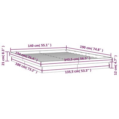 vidaXL viaszbarna tömör fenyőfa LED-es ágykeret 140 x 190 cm