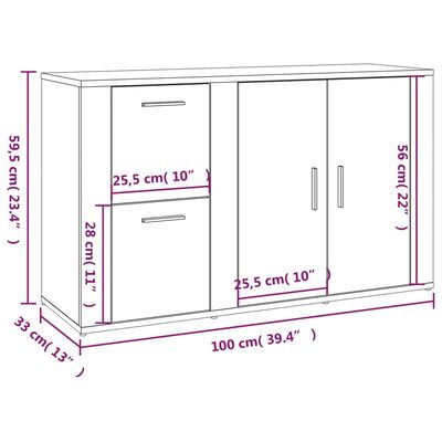 vidaXL sonoma tölgy színű szerelt fa tálalóasztal 100x33x59,5 cm