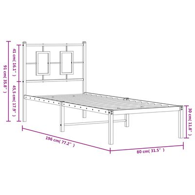 vidaXL fehér fém ágykeret matrac nélkül fejtámlával 180 x 200 cm