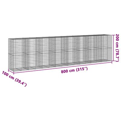 vidaXL horganyzott vas gabion kosár fedéllel 800 x 100 x 200 cm