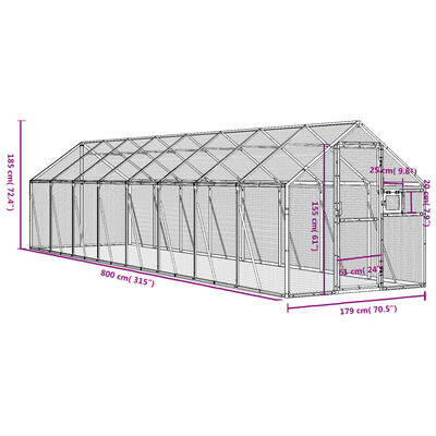 vidaXL ezüstszínű alumínium madárház 1,79 x 8 x 1,85m