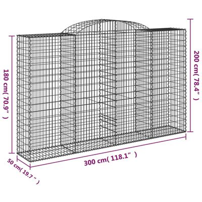 vidaXL 2 db íves horganyzott vas gabion kosár 300x50x180/200 cm