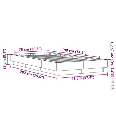 vidaXL barna tölgyszínű szerelt fa ágykeret LED-del 75 x 190 cm