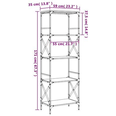 vidaXL 5 szintes fekete szerelt fa könyvespolc 59 x 35 x 132 cm