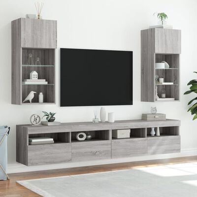 vidaXL szürke sonoma színű TV-szekrény LED-lámpákkal 40,5x30x90 cm