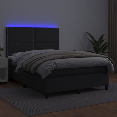 vidaXL fekete műbőr rugós ágy matraccal és LED-del 140 x 190 cm