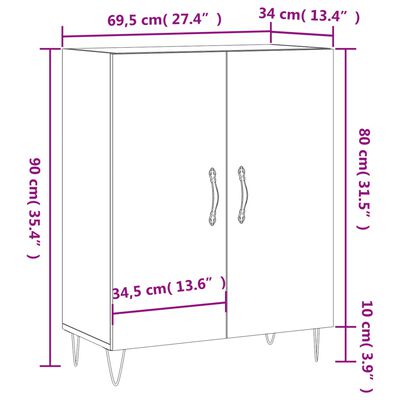 vidaXL füstös tölgy színű szerelt fa tálalószekrény 69,5 x 34 x 90 cm