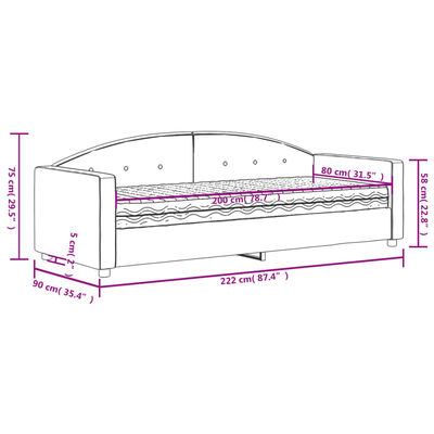 vidaXL sárga bársony heverő matraccal 80 x 200 cm