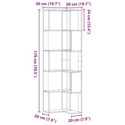 vidaXL 5 szintes sonoma tölgy szerelt fa sarok könyvespolc 50x50x179cm