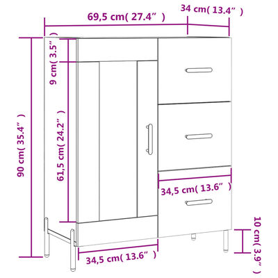 vidaXL barna tölgy színű szerelt fa tálalószekrény 69,5 x 34 x 90 cm