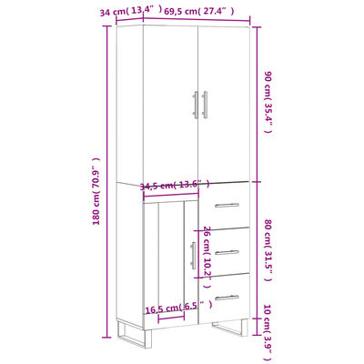 vidaXL szürke sonoma szerelt fa magasszekrény 69,5 x 34 x 180 cm