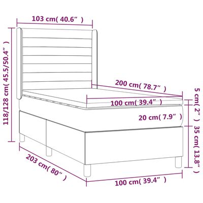 vidaXL sötétkék bársony rugós és LED-es ágy matraccal 100x200 cm