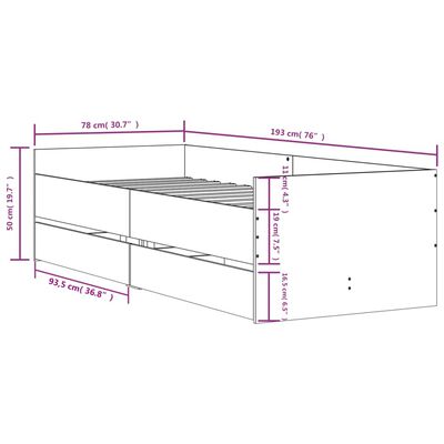 vidaXL betonszürke kisméretű egyszemélyes ágykeret 75 x 190 cm