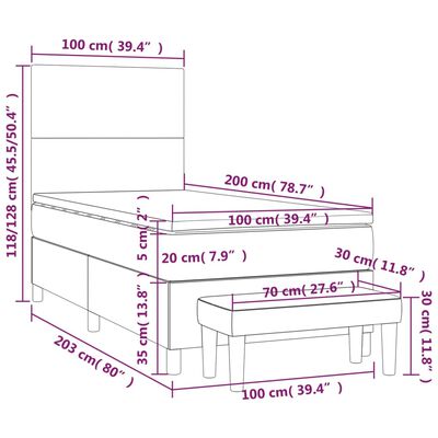 vidaXL fekete bársony rugós ágy matraccal 100 x 200 cm