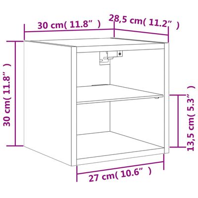 vidaXL barna tölgy színű fali TV-szekrény LED-ekkel 30 x 28,5 x 30 cm