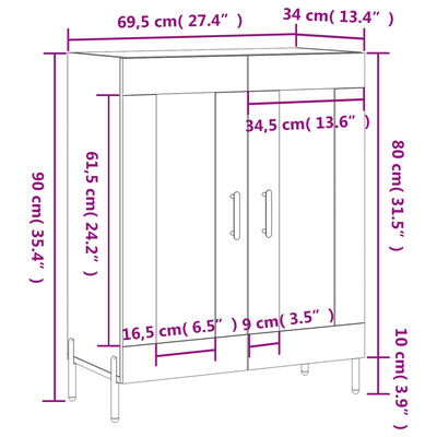 vidaXL betonszürke szerelt fa tálalószekrény 69,5 x 34 x 90 cm