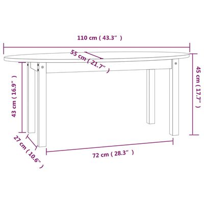 vidaXL fekete tömör fenyőfa dohányzóasztal 110 x 55 x 45 cm