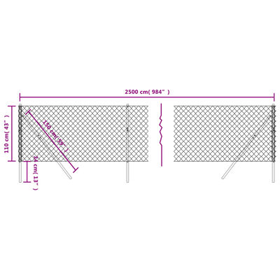 vidaXL ezüstszínű drótkerítés 1,1 x 25 m