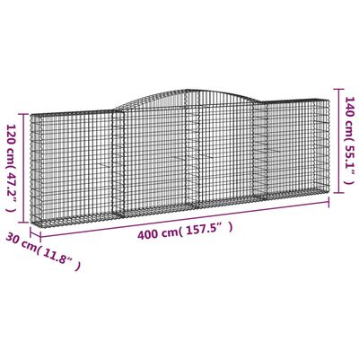 vidaXL 5 db íves horganyzott vas gabion kosár 400x30x120/140 cm