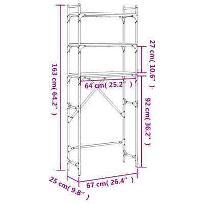 vidaXL fekete szerelt fa mosógéppolc 67 x 25 x 163 cm