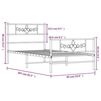 vidaXL fekete fém ágykeret fej- és lábtámlával 80 x 200 cm