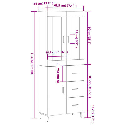 vidaXL barna tölgy színű szerelt fa magasszekrény 69,5 x 34 x 180 cm