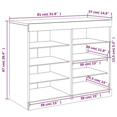 vidaXL fekete tálalószekrény LED-világítással 81 x 37 x 67 cm