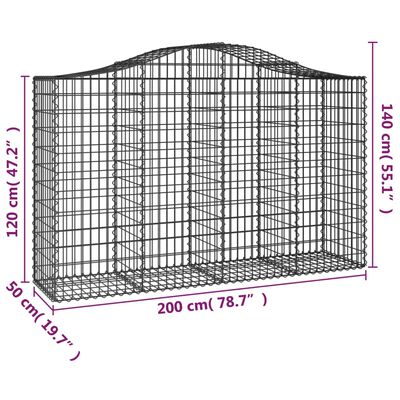 vidaXL 2 db íves horganyzott vas gabion kosár 200x50x120/140 cm