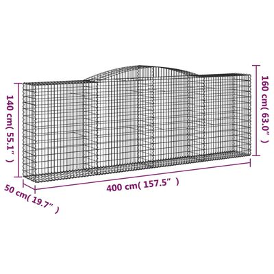 vidaXL íves horganyzott vas gabion kosár 400x50x140/160 cm