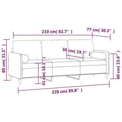 vidaXL 3 személyes sötétszürke bársony kanapé párnákkal 210 cm