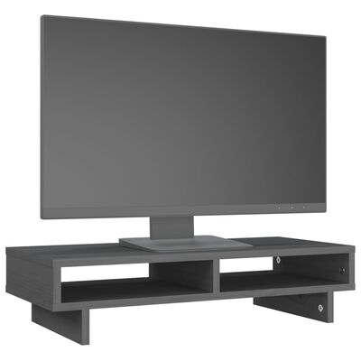 vidaXL szürke tömör fenyőfa monitorállvány 60x27x14 cm